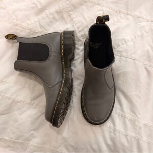 Dr. Martens Gray Chelsea Boots with Yellow Stitching
